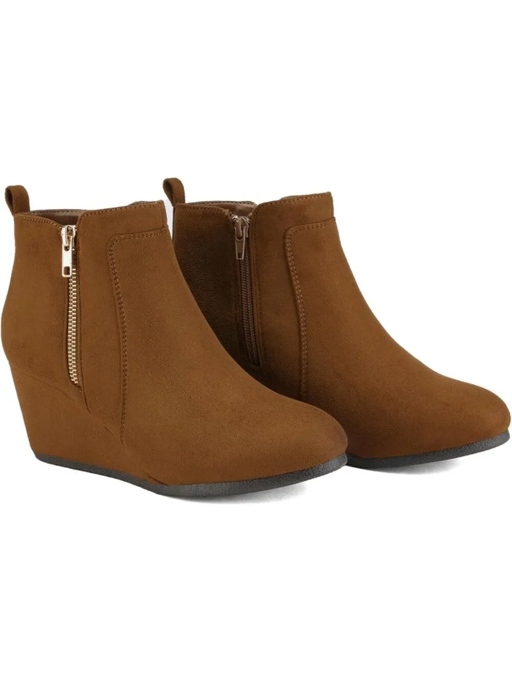 Women's Tan Faux Suede Cushioned Insole Fashion Wedges Casual Ankle Boots
